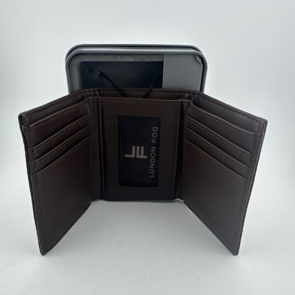London Fog Mens Brown Bifold Genuine Leather Wallet with Box NEW
